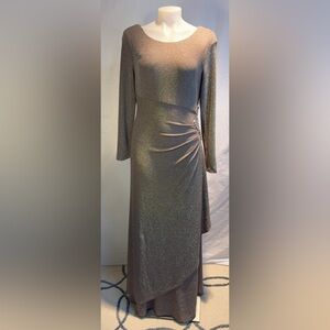 Xscape Elegant Long Sleeve Dress in Gold
